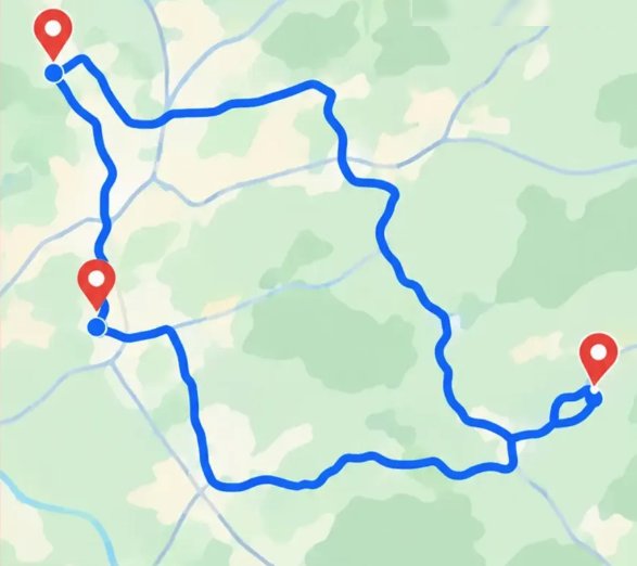 Karte mit der rund 200 Kilometer langen Route zur Abholung des Automaten im Sauerland